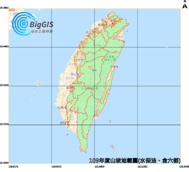 圖片中說明台灣山坡地範圍區域